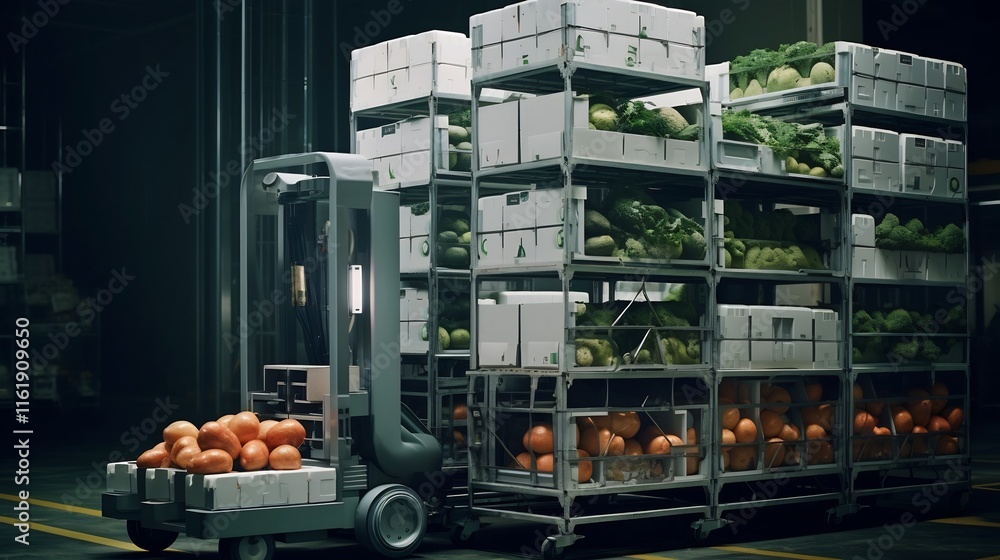 Poster robotic system efficiently stacking boxes of frozen food products for transport and distribution