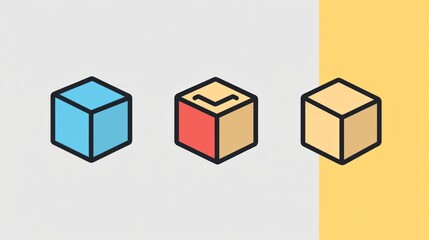 Obraz premium Three boxes with different colors and one of them has a red square on it