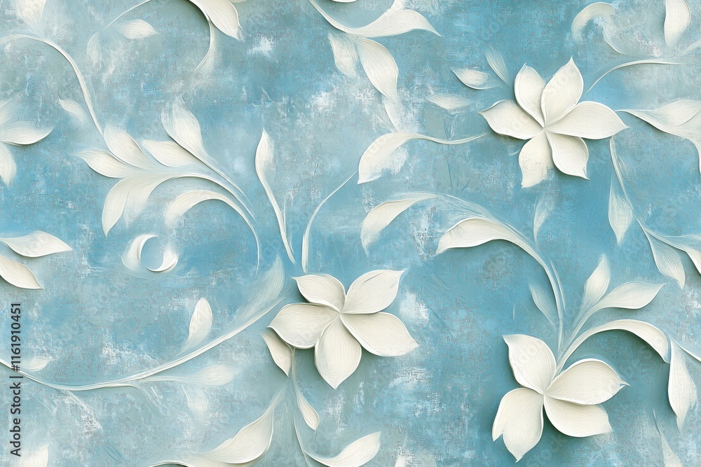 Poster seamless textured background featuring elegant white floral patterns on a soft blue surface. the des