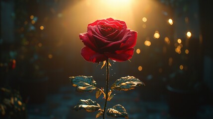 Fototapeta premium A red rose is in the foreground of the image