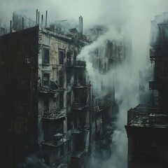Gritty Urban Decay in Shroud of Mist   Dystopian Architectural Backdrop