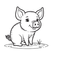 Pig line art vector on white background 