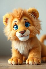 Fototapeta premium A charming image of a cute, smiling lion with striking blue eyes. The lion have soft fur with its tiny paws