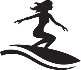 Silhouette of a Woman Surfing Vector Illustration