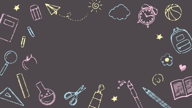 back to school background with chalk drawing animation  on a blackboard