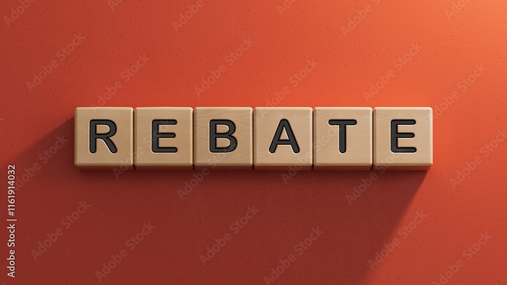 Aufkleber wooden cube block with rebate business word.close up of wooden elements,business concept.3d renderin