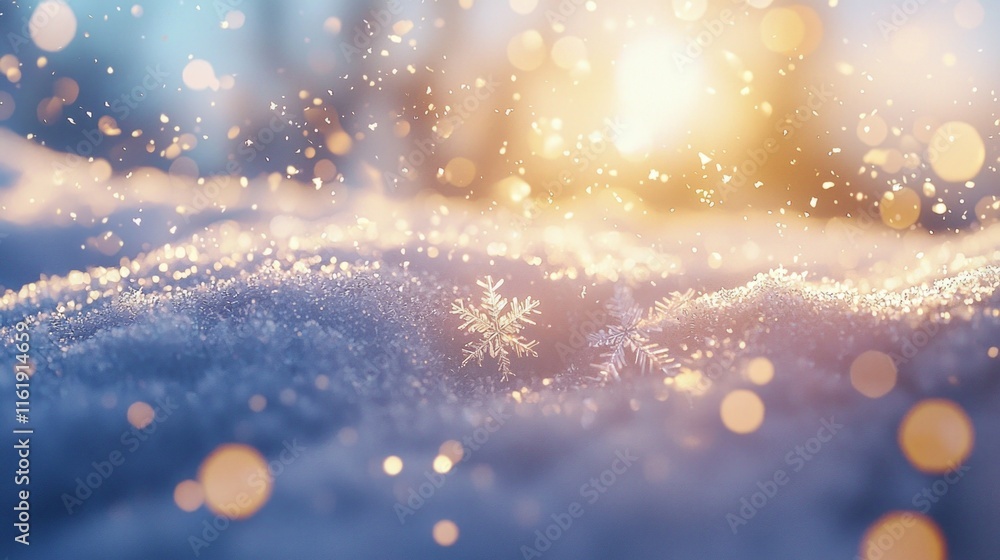 Poster a snow covered field with a snowflake on it