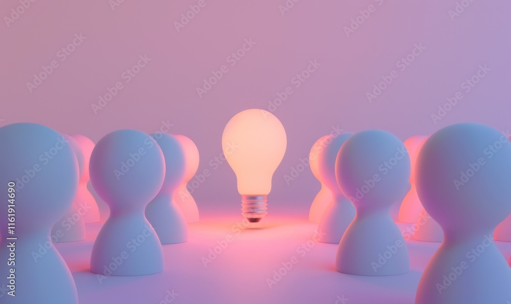 Poster one of lightbulb glowing among shutdown light bulb in dark area with copy space for creative thinkin