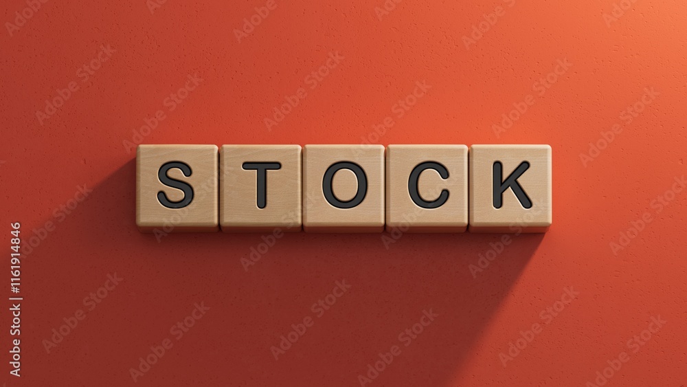 Poster wooden cube block with stock business word.close up of wooden elements,business concept.3d rendering