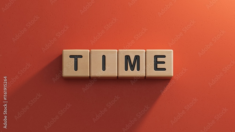Poster wooden cube block with time business word.close up of wooden elements,business concept.3d rendering 