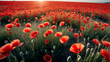 Obraz premium Dramatic Field of Poppy Flowers for Anzac Day Remembrance