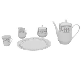 3d rendering porcelain tea set