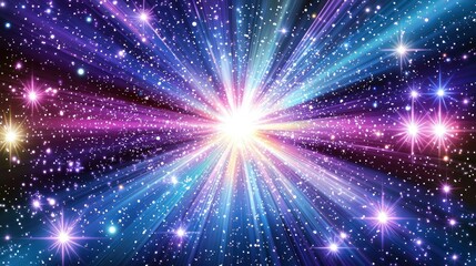 Obraz premium Vibrant cosmic explosion with bright stars and light rays.