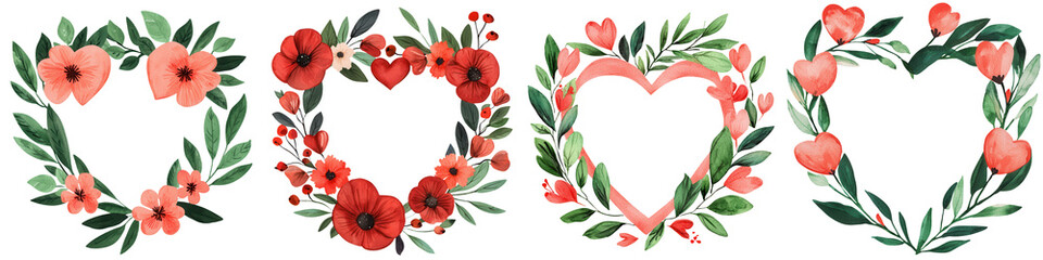 Mother day element, Heart shaped wreaths with flowers and leaves create lovely decor, isolated on transparent background.