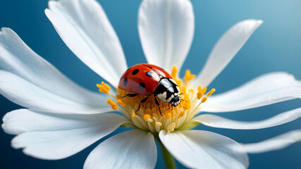 Light Blue Background with Single White Flower for Minimalist Designs
