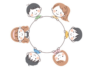 子供たちと円のフレーム

