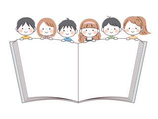 子供たちと本のフレーム
