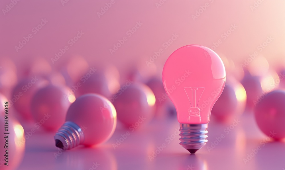 Poster one of lightbulb glowing among shutdown light bulb in dark area with copy space for creative thinkin