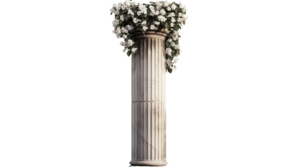 ancient plaster column overgrown with flowers transparent background