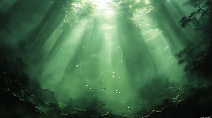 Underwater Forest Sunlight Beams Through Canopy