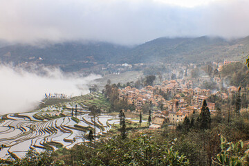 Obraz premium Yuanyang Rice Terraces or known as Yuanyang Terraced Field,known as a land sculpture, the terraced fields have been officially acknowledged by UNESCO as a World Cultural and Natural HeritageSite China