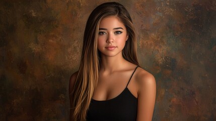 Naklejka premium Portrait of a young woman studio setting photography artistic background close-up beauty concept