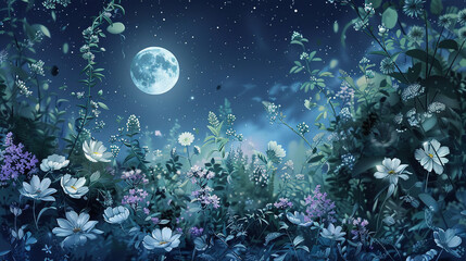 Fototapeta premium night sky with purple flowers