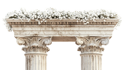 ancient plaster column overgrown with flowers transparent background