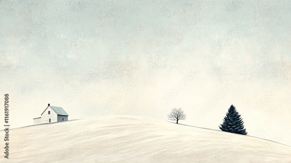 Poster a house is on a hill with a tree in front of it