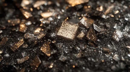 Golden Cubes Scattered Across Dark Surface