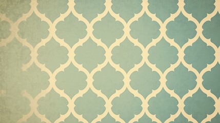 Vintage teal and beige quatrefoil pattern background texture.