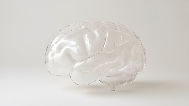 clear glass brain sculpture symbolizes clarity and creativity, showcasing intricate details and modern design. This artistic piece evokes thoughts of innovation and intelligence