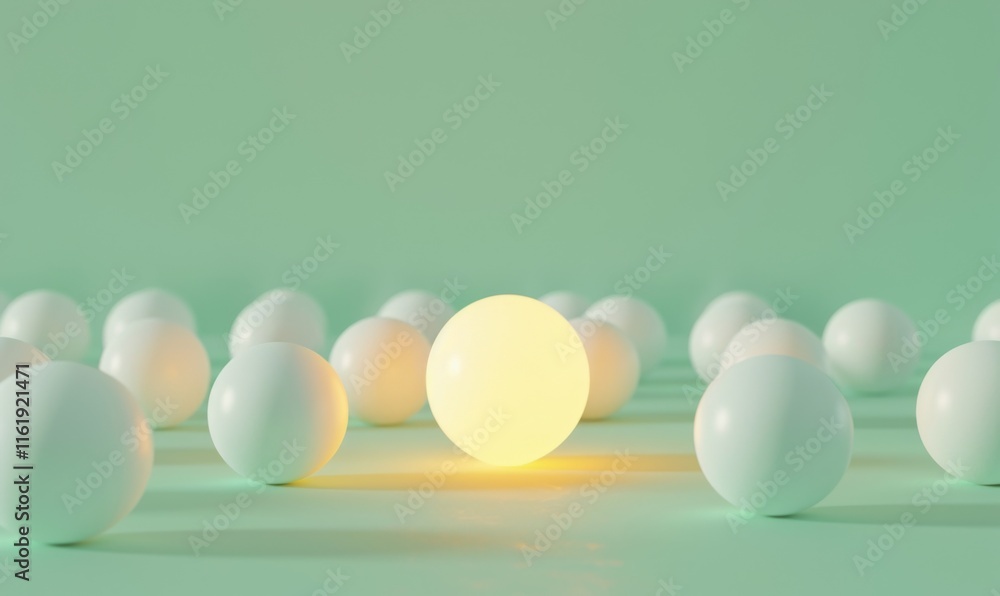 Poster one of lightbulb glowing among shutdown light bulb in dark area with copy space for creative thinkin