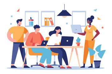collaborative workspace, diverse team flat illustration.eps