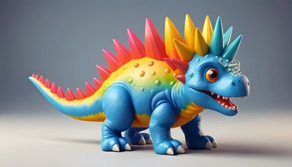 Vibrant Rainbow Dinosaur: A Playful 3D Render