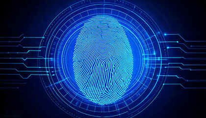 Abstract Digital Fingerprint with Glowing Network Lines: A Cybersecurity Technology Concept