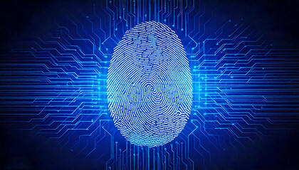 Abstract Digital Fingerprint with Glowing Network Lines: A Cybersecurity Technology Concept