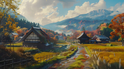 Fototapeta premium Autumn scenery rural Japan Japanese vibes