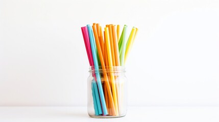 Elegant Arrangement of Reusable Eco Friendly Drinking Straws and Cleaning Brushes Showcased on a Simple White Surface