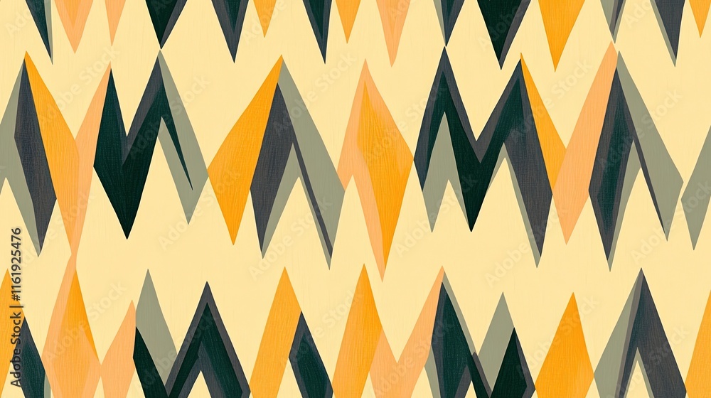 Poster abstract pattern with multicolored triangles on light yellow background for modern design projects