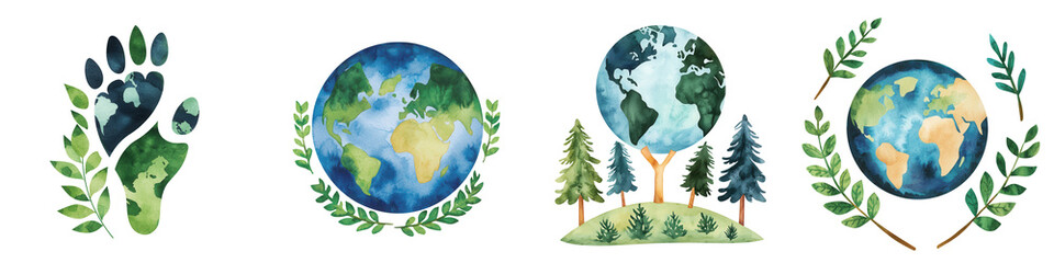 World water day element, Water footprint infographic with earth, trees, and leaves design, isolated on transparent background.
