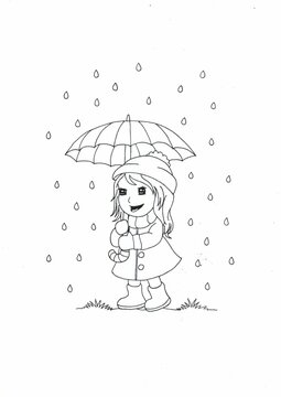 a little girl is walking with an umbrella in the winter