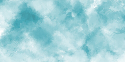 Abstract  Painting Hand drawn wet Trendy Watercolor Aqua Organic texture. Blue and white watercolor cloudy sky concept. Summer blue sky with fluffy puffy clouds in bright blue sky