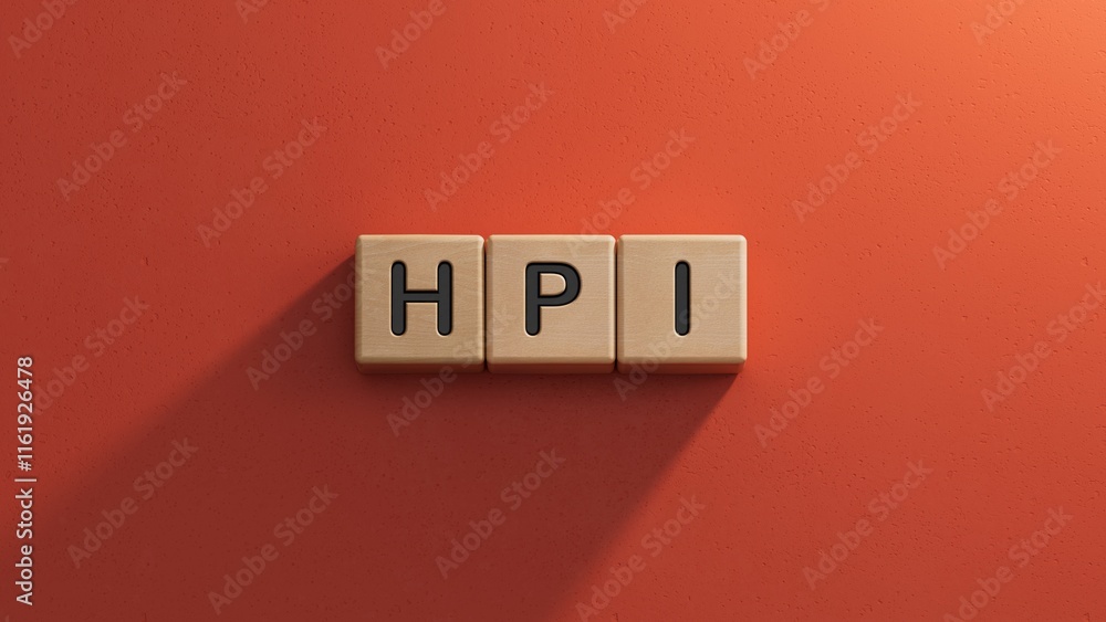 Poster hpi the word is written on wooden cubes.close up of wooden elements,business concept.3d rendering on