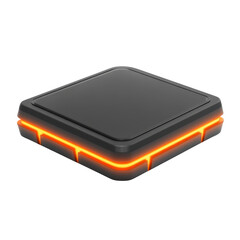 Modern Black Square Button with Glowing Orange Edge Design