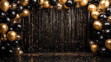 Naklejka premium A black and gold room with a black archway