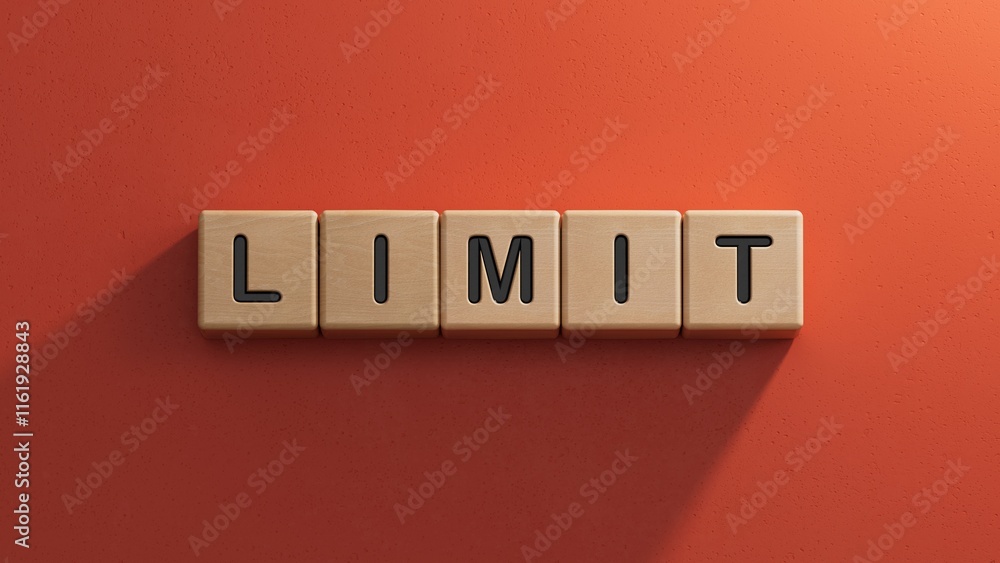 Poster limit word written on wood block. limit text.close up of wooden elements,business concept.3d renderi