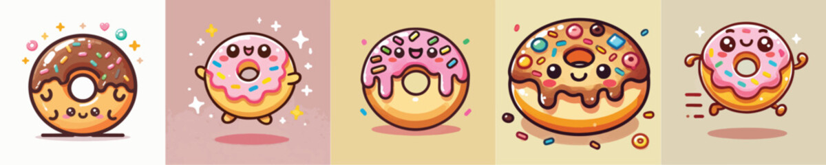 Collection of colorful donut animation vectors