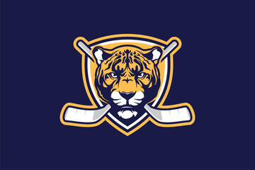 Jaguar animal cartoon character head vector for Hockey logo © infernal  kiss
