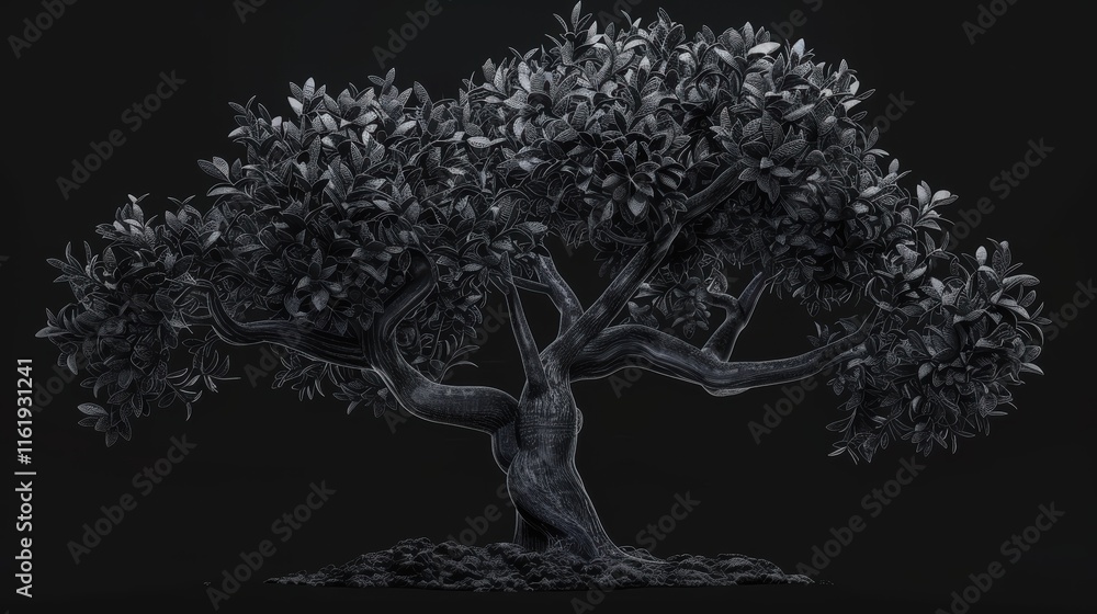 Aufkleber monochromatic digital rendering of a stylized tree.